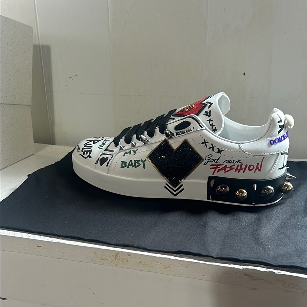 Dolce & Gabbana White and Black Graphic Sneakers